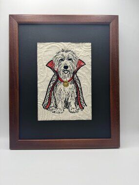 Homemade Halloween Caped Dog Embroidery Art 8X10